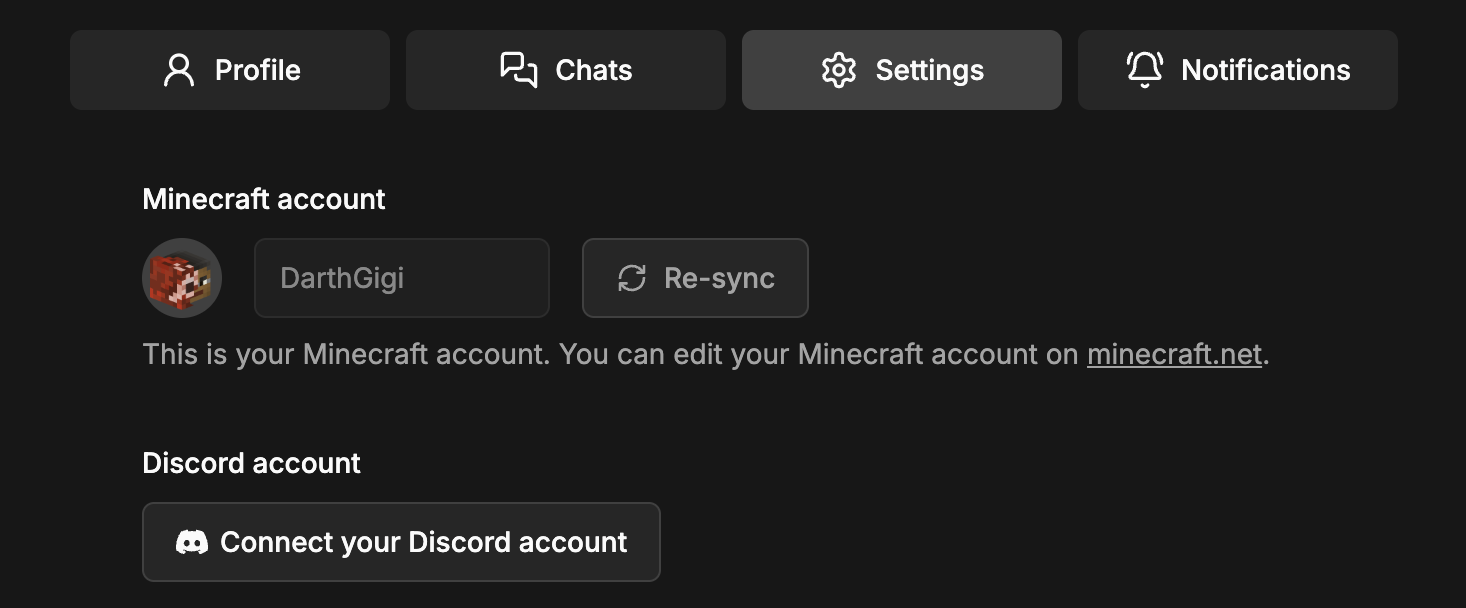 Profile settings before