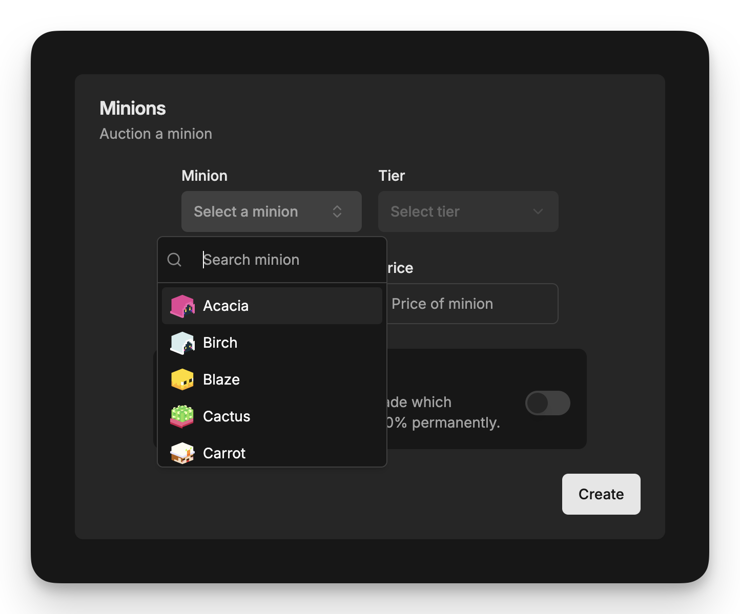 MinionAH Choose Minion