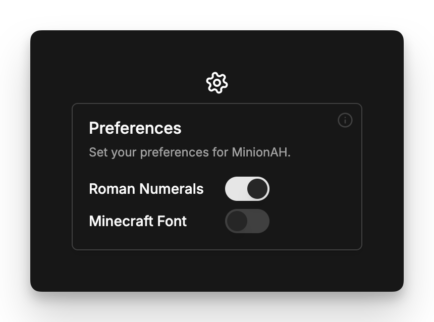 MinionAH Preferences